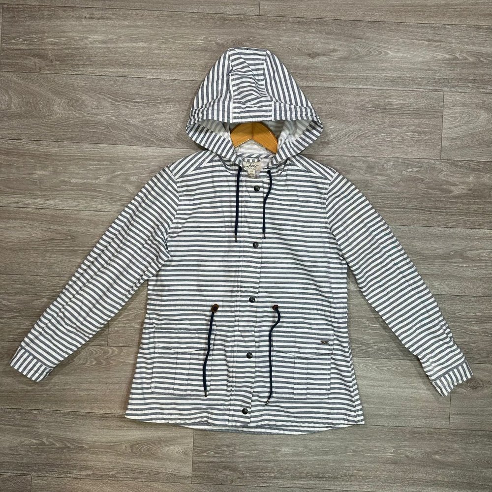Levis Striped Blue White Hooded Jacket Women's Denim Jacket Size L Jean Jacket